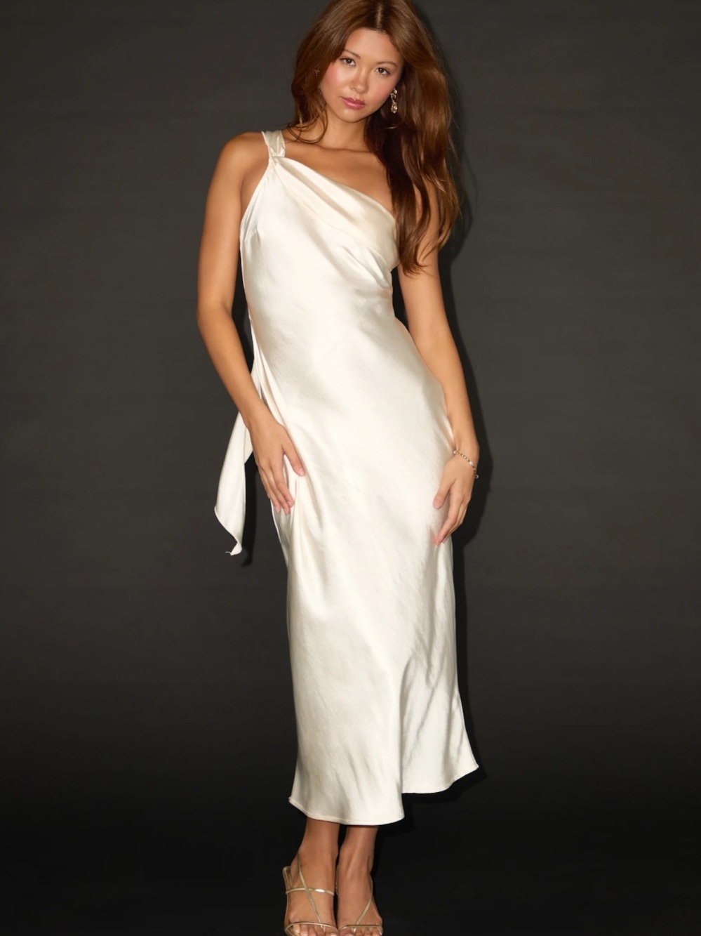 New Lulus Lulu's Ivory One-Shoulder Satin Maxi Dress Sz XL